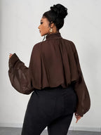 Women'S Sexy New Year Georgette Round Neck Outerwear ASD1 - Coffee Brown