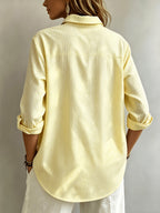 Spring/Autumn Women'S Shirt, Long Sleeve Striped Pocket Casual Skin-Friendly Breathable Commute Daily Summer Top Women'S Shirt - Yellow
