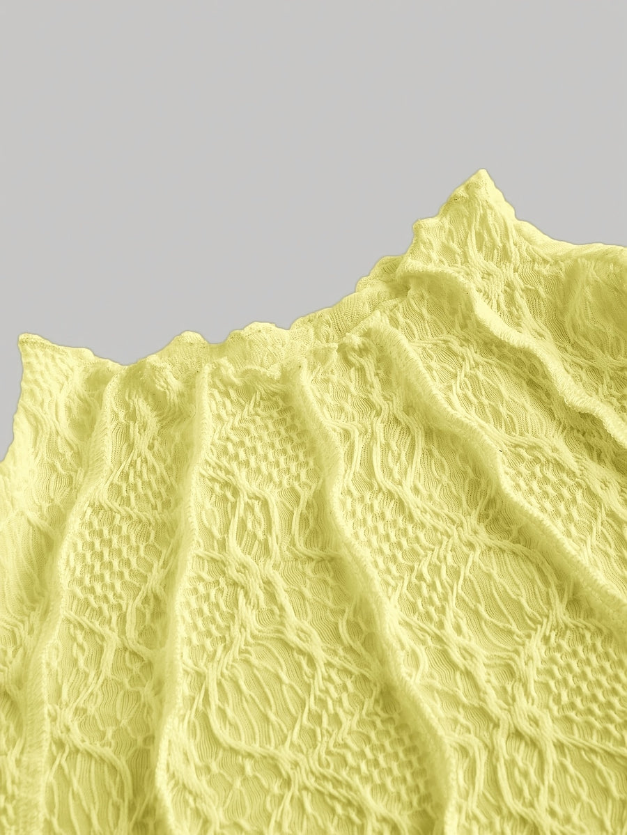 Lace Floral Jacquard Thin Women'S T-Shirt, Dreamy And Romantic, Suitable for Dates, Gatherings, Summer And Spring Wear, Spring Break, Vacation, Picnic, Holiday, Birthday, Etc - 【Light Yellow】
