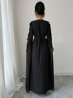 DJ0518185 Integrated Exquisite Golden Embroidery Mesh Outer Wrap Dress, Luxurious Elegant Temperament, "Golden Embroidery" Highlights Golden Embroidery Element - Black