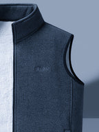 Men's Autumn Winter Casual Fleece-Lined Vest, Thickened Faux Blend Fleece Stand Collar Cardigan Vest for Outdoor and Home Wear, Warm Sleeveless Jacket Vest - Navy Color