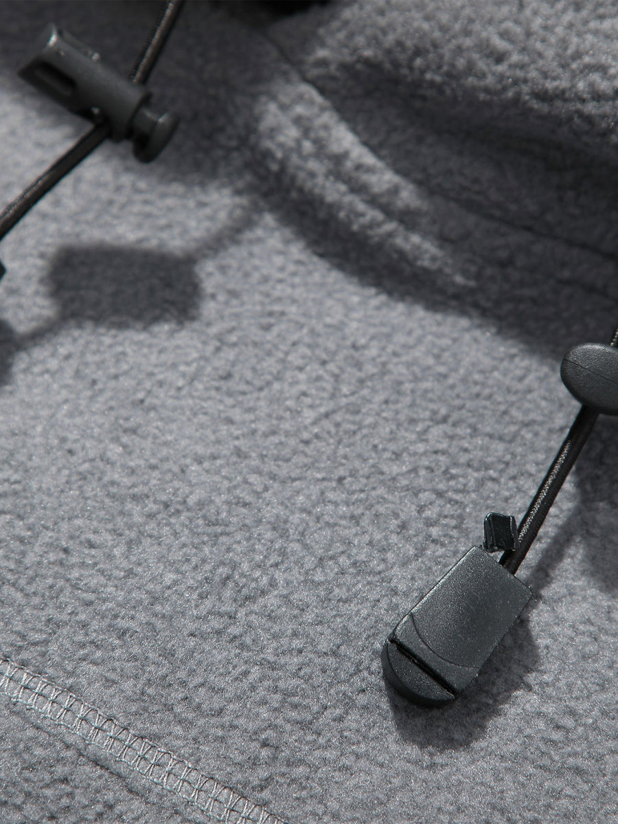 Men's Polar Fleece Tactical Hoodie, Long Sleeve Pullover Hooded Sweatshirt with Multi Zipper Pockets, Casual Outdoor Warm Hooded Top for Daily Hiking Travel - Grey