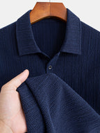 Men'S Stretch Knit Jacquard Short Sleeve Polo Shirt - Classic Fit Casual Golf Polo for Daily Wear - Navy Color