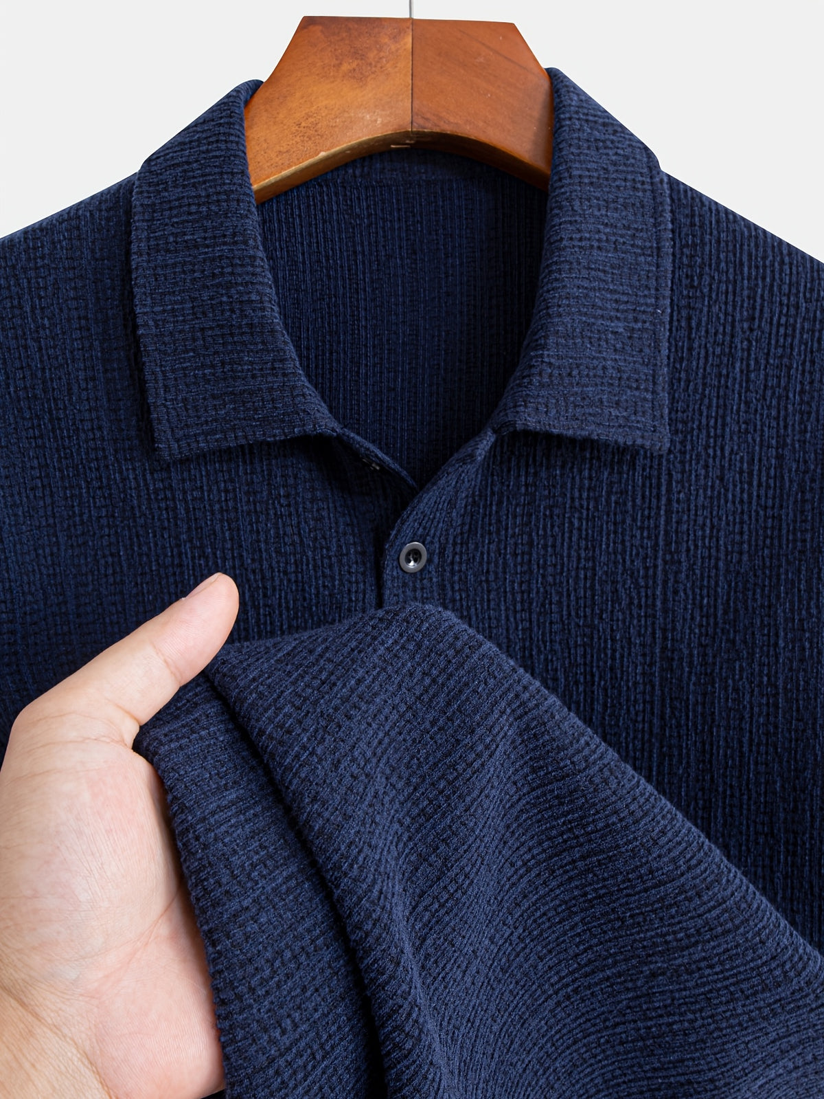 Men'S Stretch Knit Jacquard Short Sleeve Polo Shirt - Classic Fit Casual Golf Polo for Daily Wear - Navy Color