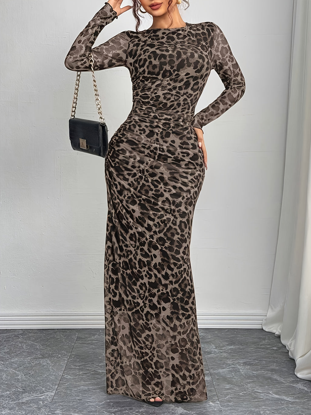 Women's Fashion Mesh Dress - Dark Brown