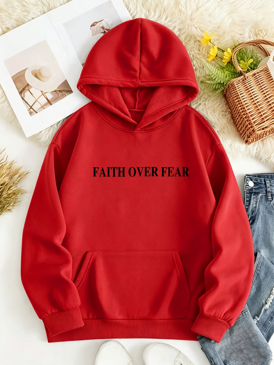 D92 - Women'S Letter Print Hoodie Sweatshirt, Fashion Casual Loose Pullover, Lightweight All-Season Machine Washable Top - DXL576 - Red 1