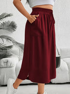 Women'S Fashion Wide Leg Pants - Burgundy