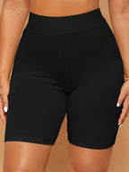 Summer Solid Color Elastic High-Waist Casual Pants Women's Shorts - Black