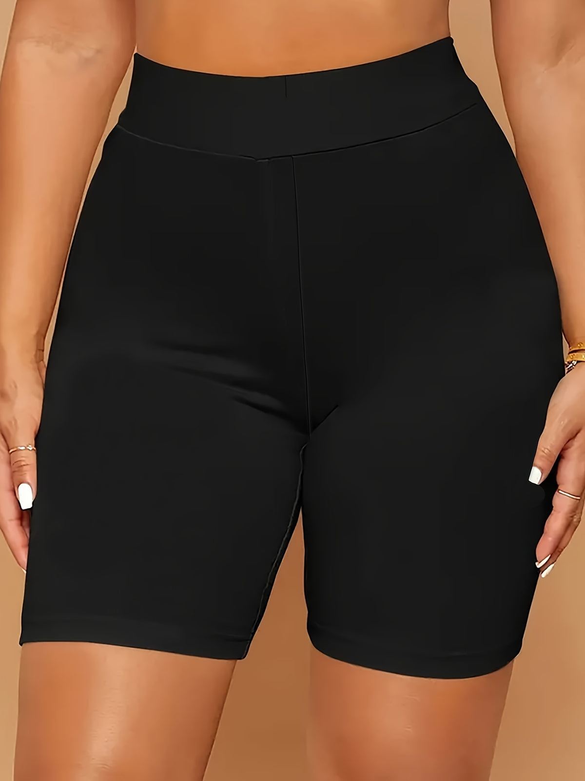 Summer Solid Color Elastic High-Waist Casual Pants Women's Shorts - Black