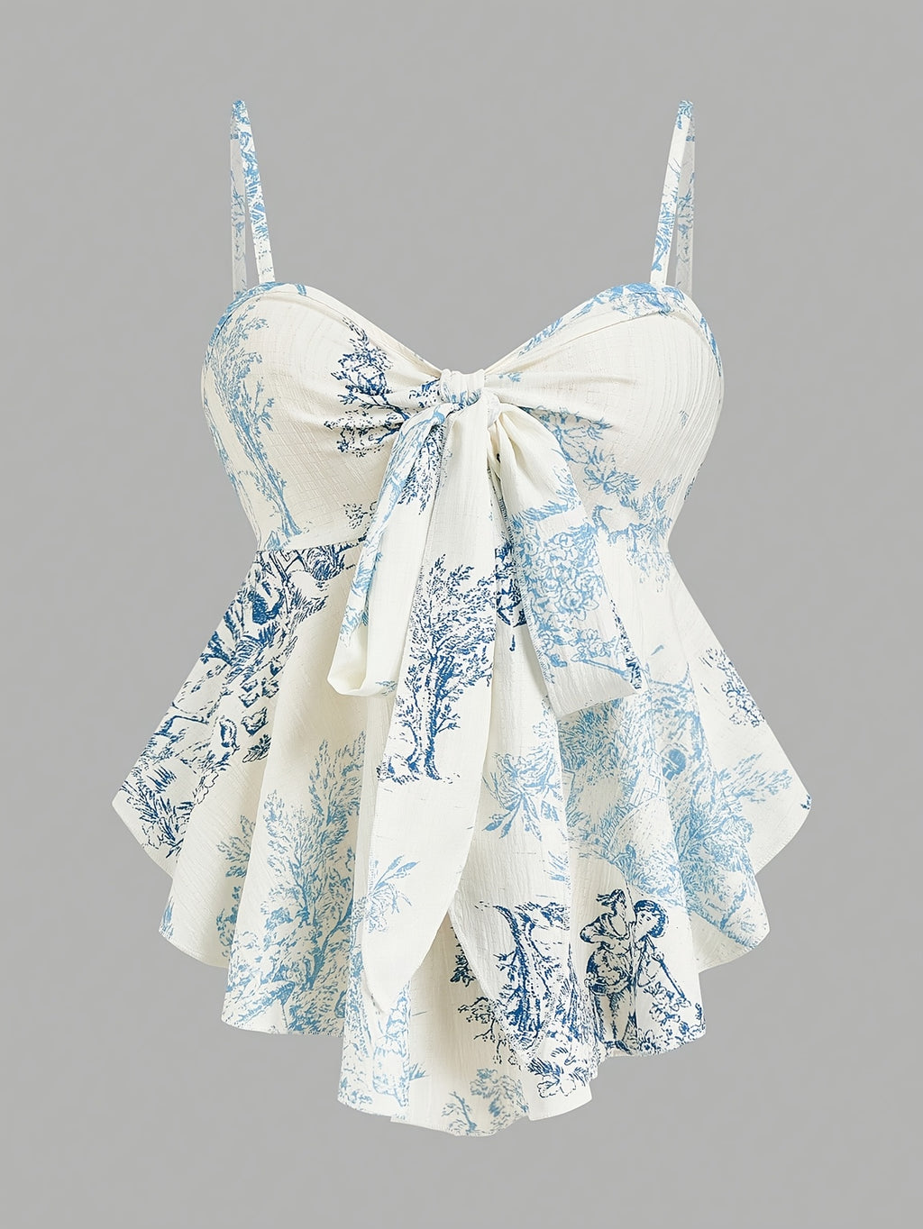 Elegant Women's Camisole Top with Striped Textured and Printed Fabric, Featuring a Bow Tie Collar, Front Tie Waist, Slim Fit, and Sleeveless Design. Suitable for Various Occasions Such as Casual Wear, Commuting, and Outings, It Showcases Multiple - Royal Blue