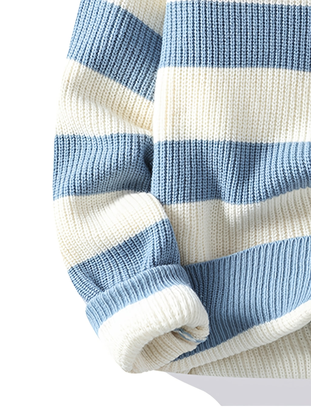 2026 Autumn And Winter Youth Men'S Round Neck Knitted Shirt Multi-Color Splicing Stripe Casual Fashion Versatile Top - Blue
