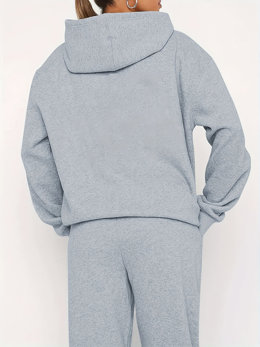 Graphic Print Two-Piece Set, Crew Neck Sweatshirt And Pants, Women'S Clothing - Grey 1