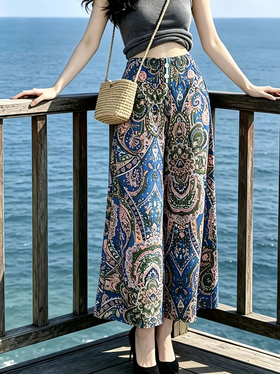 2024 New Printed Wide-Leg Mid-Length Pants for Women - Style1