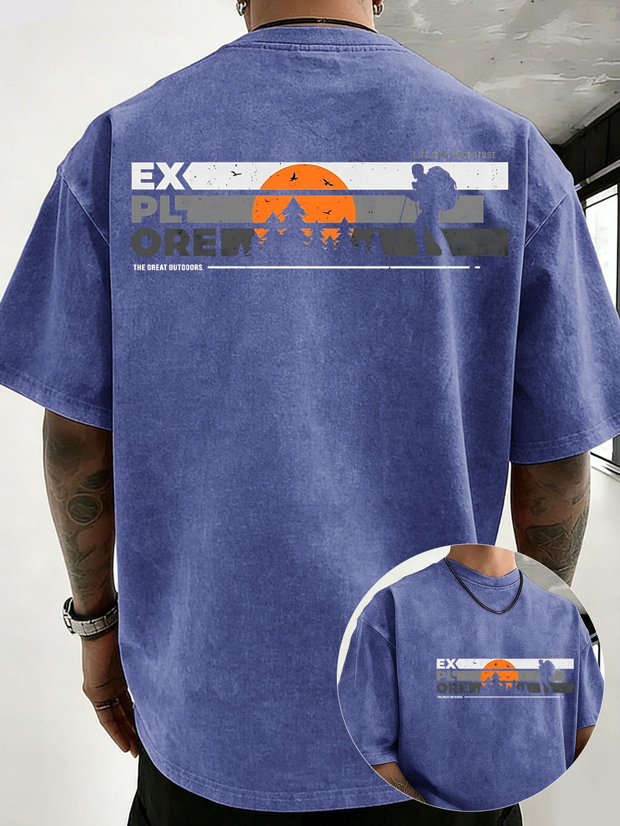 Short Sleeve T-Shirt Men'S Heavy Washed Distressed Loose Top Trendy Reversible Double-Sided Print Overbearing Flame Tiger Head Dark Trendy Print 12 Colors Random Match High Street Hip-Hop Style Daily Commute Fitness Couple Style Street Style Nationa - Royal Blue