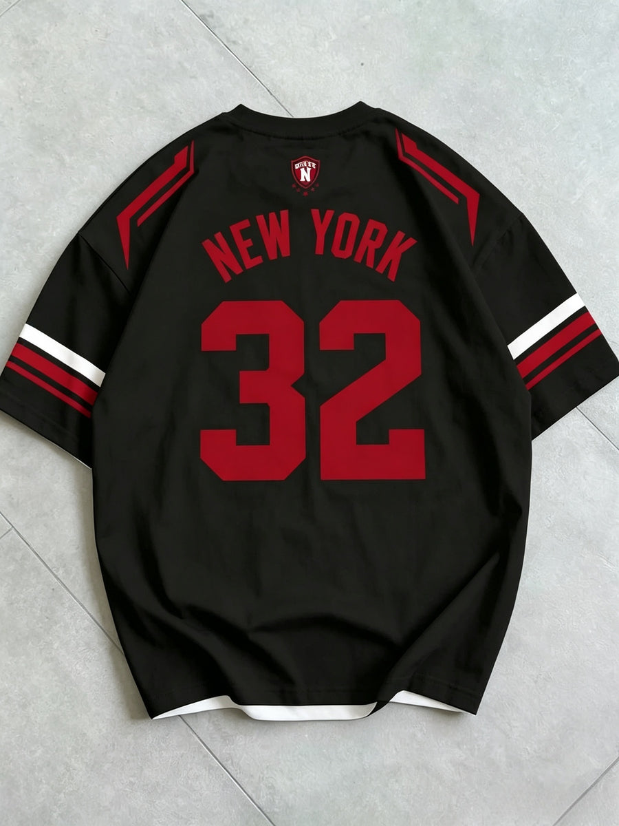 Digital Print - Men's Short Sleeve Brooklyn City Shield Number Shoulder Stripe Print Crew Neck Loose Drop Shoulder Short Sleeve T-Shirt, Youth Men's Streetwear and Campus Style, American Vintage Baseball Style Top, Versatile and Trendy Short Fit - Mixed colors