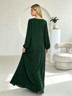 1pc Elegant Holiday Fashion Versatile Loose Pleated Back Zipper Solid Color Women's Robe, Suitable for Daily Wear, Comfortable, Casual, and Loose-Fitting. Women's Robe, Muslim Long-Sleeve Dress, Women's Maxi Dress - Dark Green