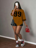 European And American Fashion Women'S V-Neck Mesh Fabric Casual Short-Sleeve T-Shirt, Retro Jersey Style Women'S Leisure - Light Brown-1