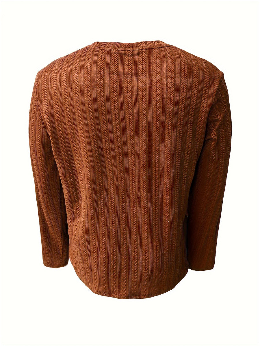 Men's Slim-Fit Long Sleeve T-Shirt - Casual & Stylish, Perfect for Fall/Winter, Machine Washable - Light Brown-1