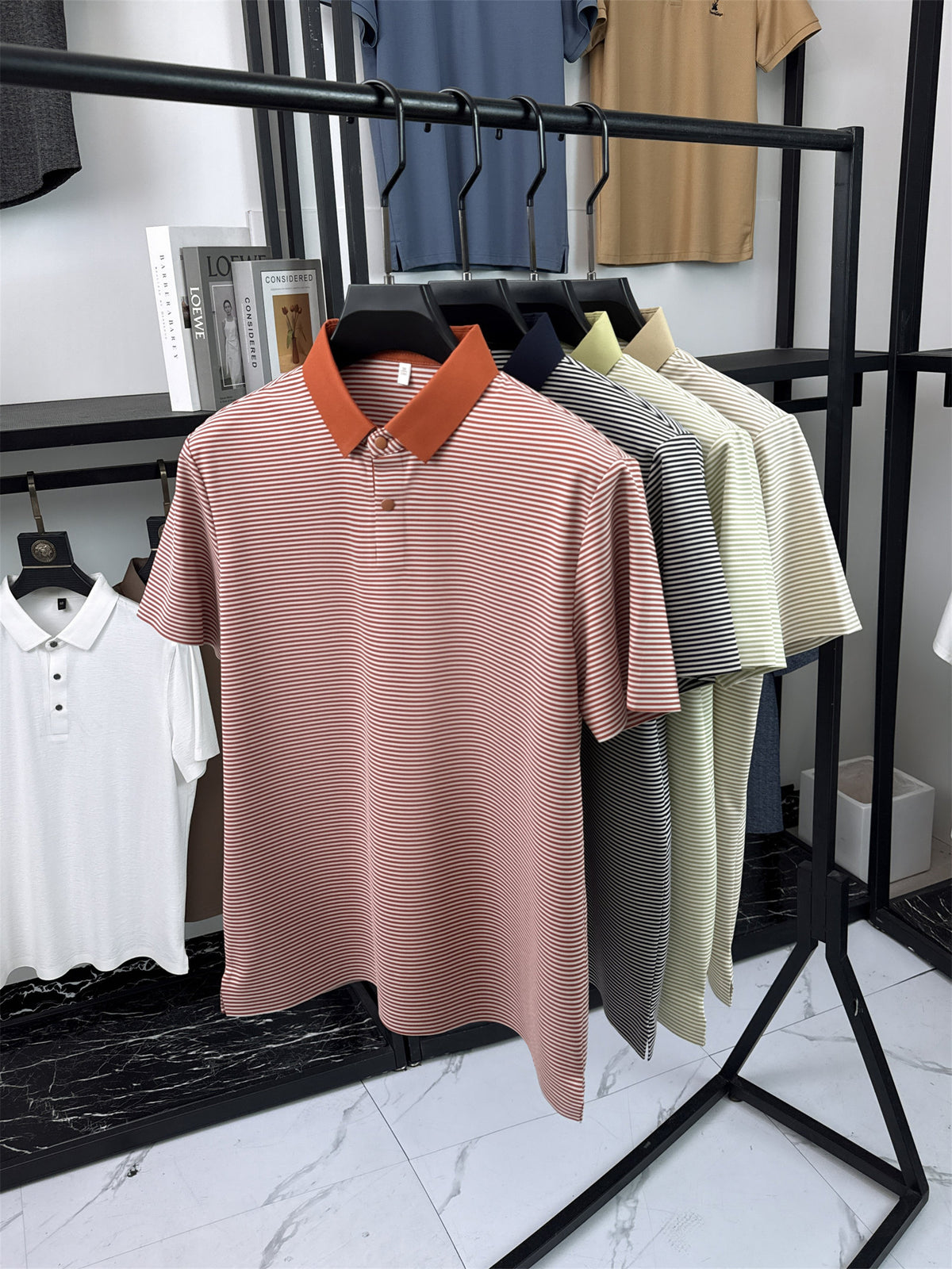 Men's Short-Sleeve Lapel Polo Shirt - Breathable Summer Business Casual T-Shirt with Striped Collar, Half-Sleeve Suitable for Office, & Semi-Formal Wear - Tongsen Store 1 (Regular Fit) - Tangerine