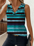 Women's V-neck Blue and Black Striped Sleeveless Top - Mixed colors