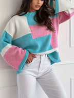 New Fashion Elegant Women's Color Block Patchwork Four-Season Commuter Pullover Sweater - Mixed colors