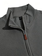 BOWZ Men's Casual Top, Solid Color Stand Collar Sweatshirt, Half-Zip Design, Warm Knit Henley Shirt, Skin-Friendly and Sweat-Absorbent, Simple, Casual, Fashionable, and Versatile, Men's Autumn/Winter Long-Sleeve Top, Suitable for Daily Leisure - Dark Gray