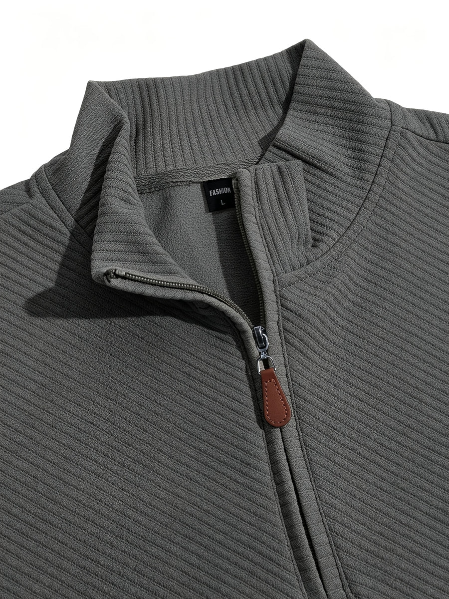 BOWZ Men's Casual Top, Solid Color Stand Collar Sweatshirt, Half-Zip Design, Warm Knit Henley Shirt, Skin-Friendly and Sweat-Absorbent, Simple, Casual, Fashionable, and Versatile, Men's Autumn/Winter Long-Sleeve Top, Suitable for Daily Leisure - Dark Gray