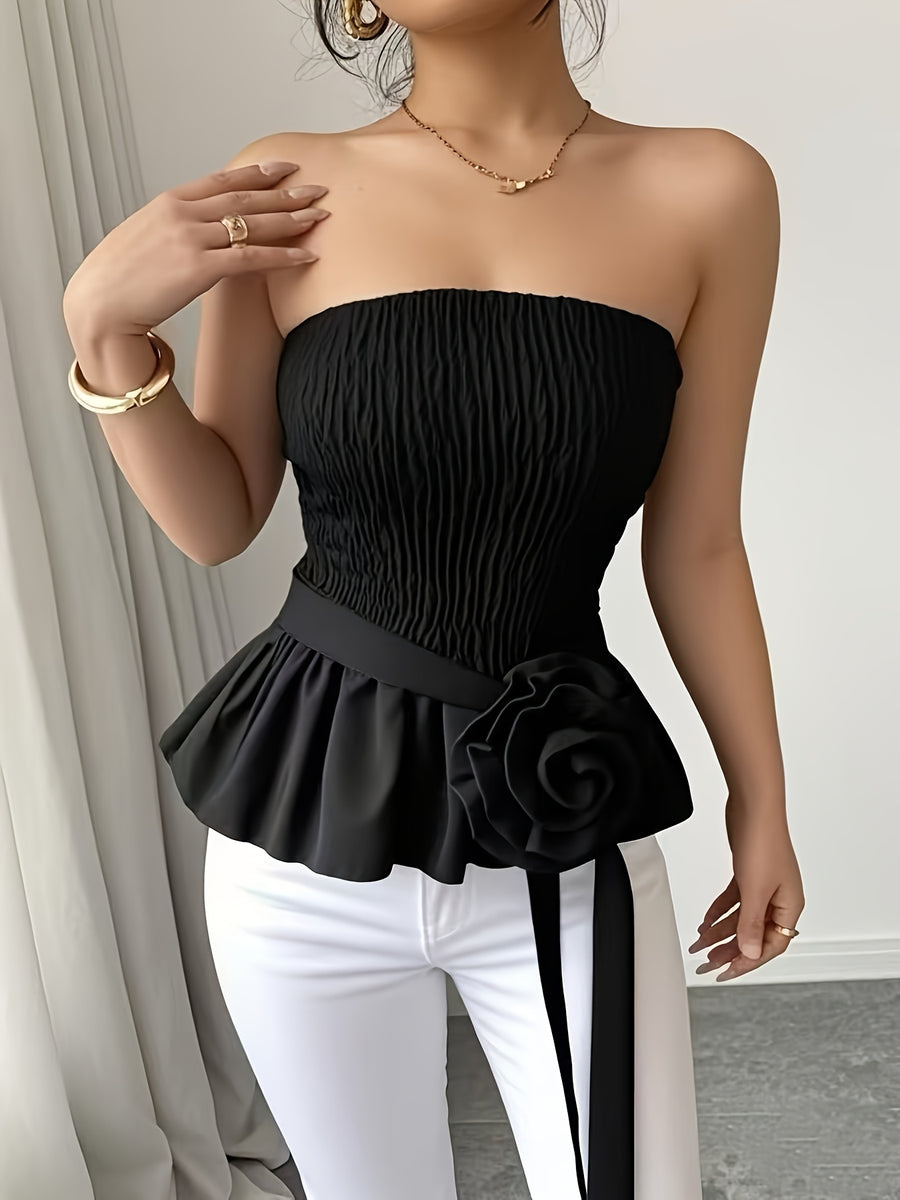New European And American Style Sexy Off-The-Shoulder Backless Solid Color Versatile Hot Temperament Fashion Strapless Top - Black