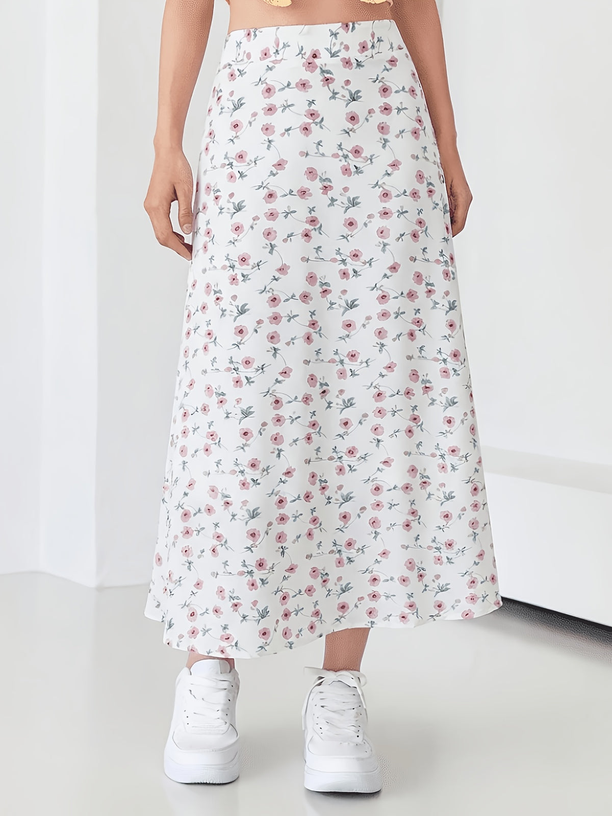 1pc Cute Fashion Casual Floral Printed Short Skirt, Suitable for Vacation Outings And Dates - White