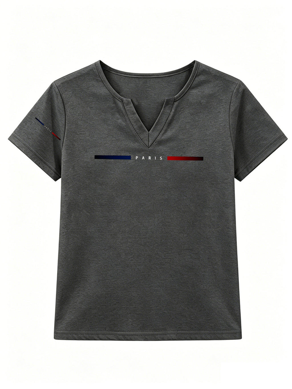 Patterned Printed Women' S V-neck T-shirt Short Sleeves Casual T-shirt Women's Clothing. - Dark Gray
