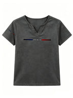 Patterned Printed Women' S V-neck T-shirt Short Sleeves Casual T-shirt Women's Clothing. - Dark Gray
