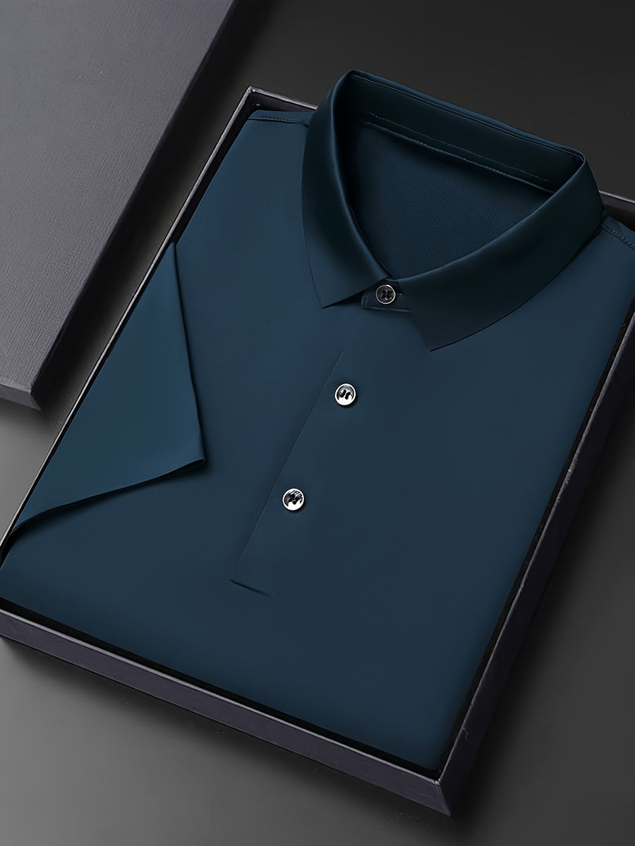 NERO POLO Summer Middle-Aged Men'S Short-Sleeved T-Shirt with Mulberry Solid Color Lapel Polo Shirt Short-Sleeved T-Shirt Men - Dark Blue