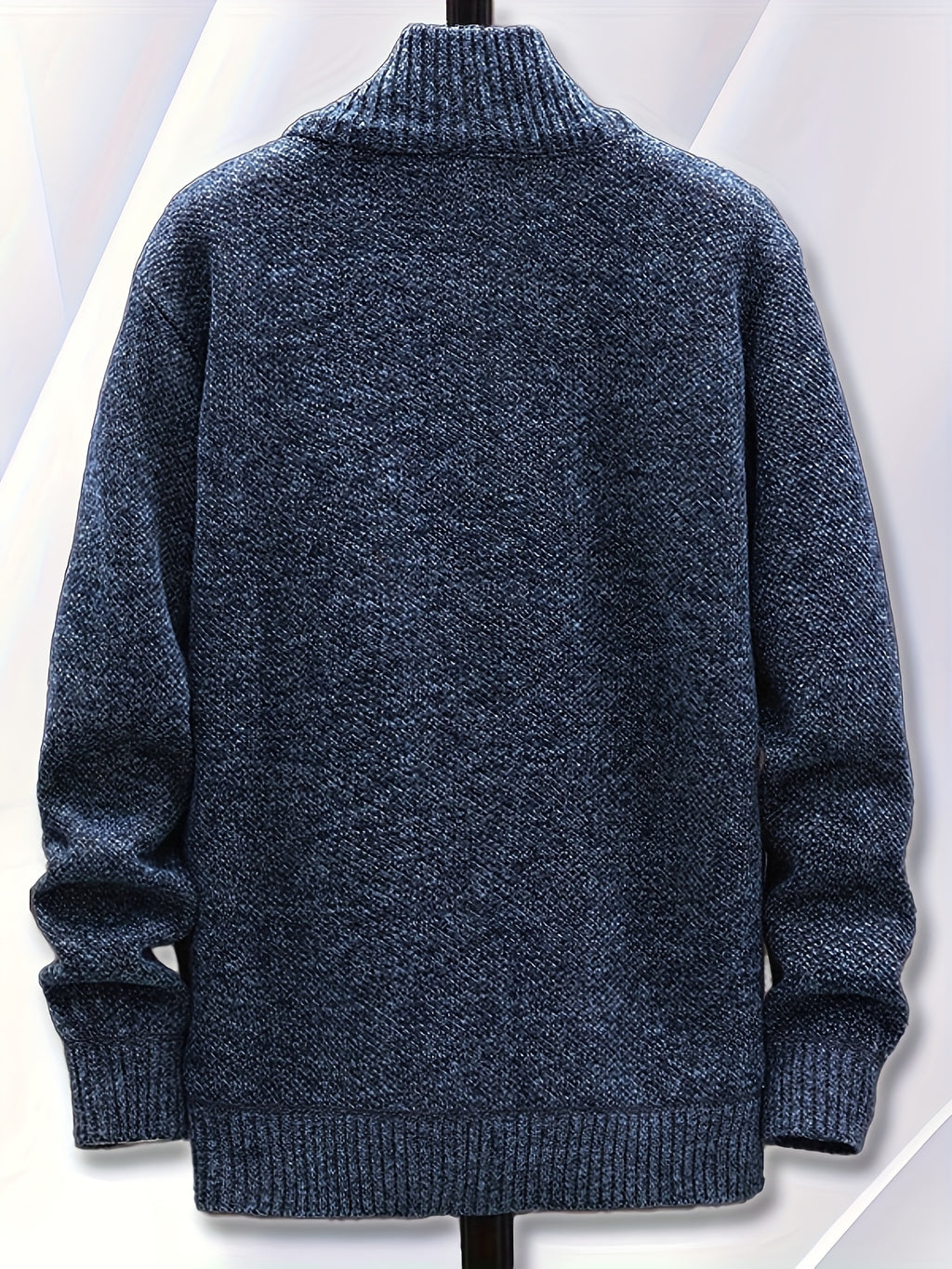 1pc Single Piece Men'S Autumn And Winter Stand Up Collar Knitted Sweater Jacket, Autumn And Winter Knitted Sweater Zipper Cardigan, Casual Thick Warm Sweater Jacket (Solely Includes 1 Jacket) - Navy Color