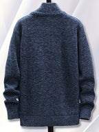 1pc Single Piece Men'S Autumn And Winter Stand Up Collar Knitted Sweater Jacket, Autumn And Winter Knitted Sweater Zipper Cardigan, Casual Thick Warm Sweater Jacket (Solely Includes 1 Jacket) - Navy Color