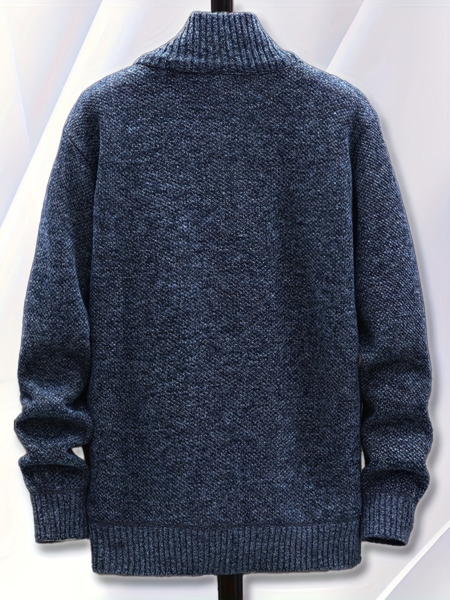 1pc Single Piece Men'S Autumn And Winter Stand Up Collar Knitted Sweater Jacket, Autumn And Winter Knitted Sweater Zipper Cardigan, Casual Thick Warm Sweater Jacket (Solely Includes 1 Jacket) - Navy Color