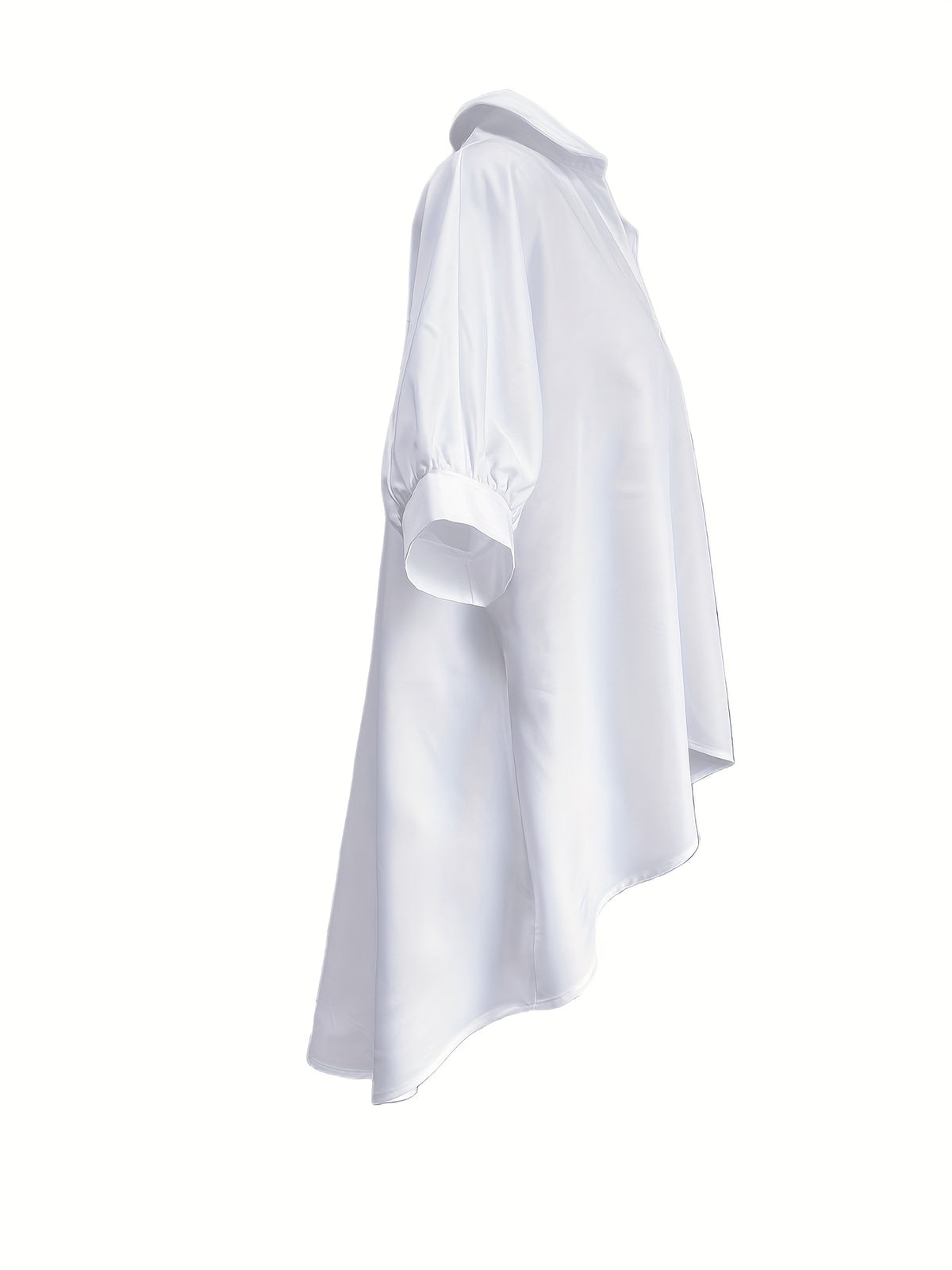 Women's Loose Irregular Design Shirt, Casual and Elegant Oversized Women's Clothing, Versatile Casual Attire, Holiday Short Sleeve Blouse, Relaxed Fit - Milky