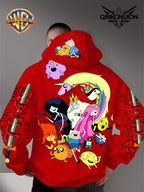 Warner Official Men's Hooded Sweatshirt, Adventure Treasure Colorful All Party Carnival Gathering Print Design, Machine Washable, Warm and Casual for Autumn and Winter, Daily Drawstring Hooded Sweatshirt, Multifunctional Sports and Leisure Loose Fit - Red