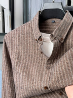 Men's Brushed Vertical Stripe Long-Sleeve Shirt, Vintage Vertical Stripes, Loose Casual Fit, Suitable for Autumn and Early Winter - SINBOS - Coffee Sticks