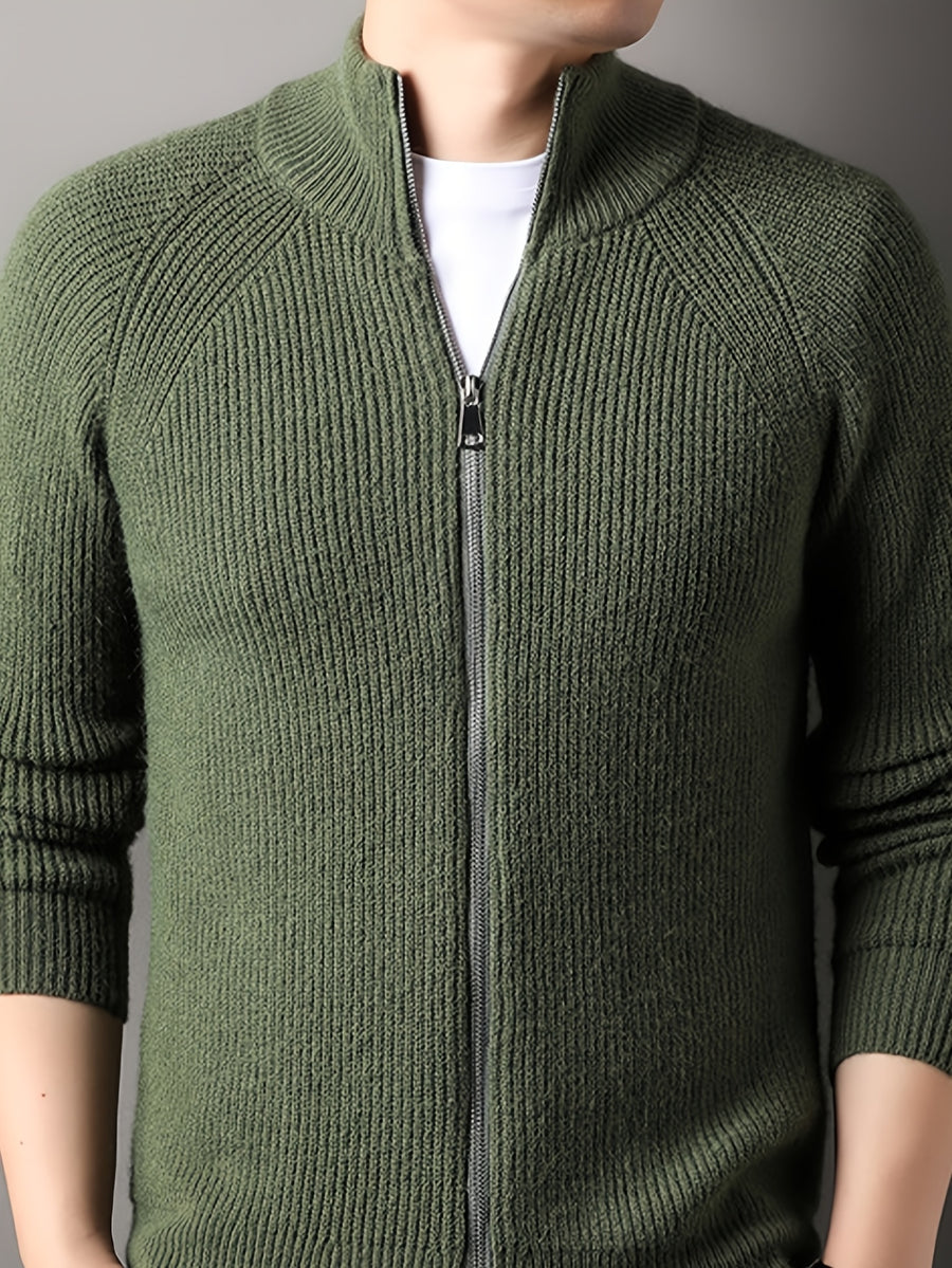 Autumn New Men'S, Solid Color Knit Cardigan, Zipper Style Trendy Comfortable, Outdoor Leisure All-Match - Green