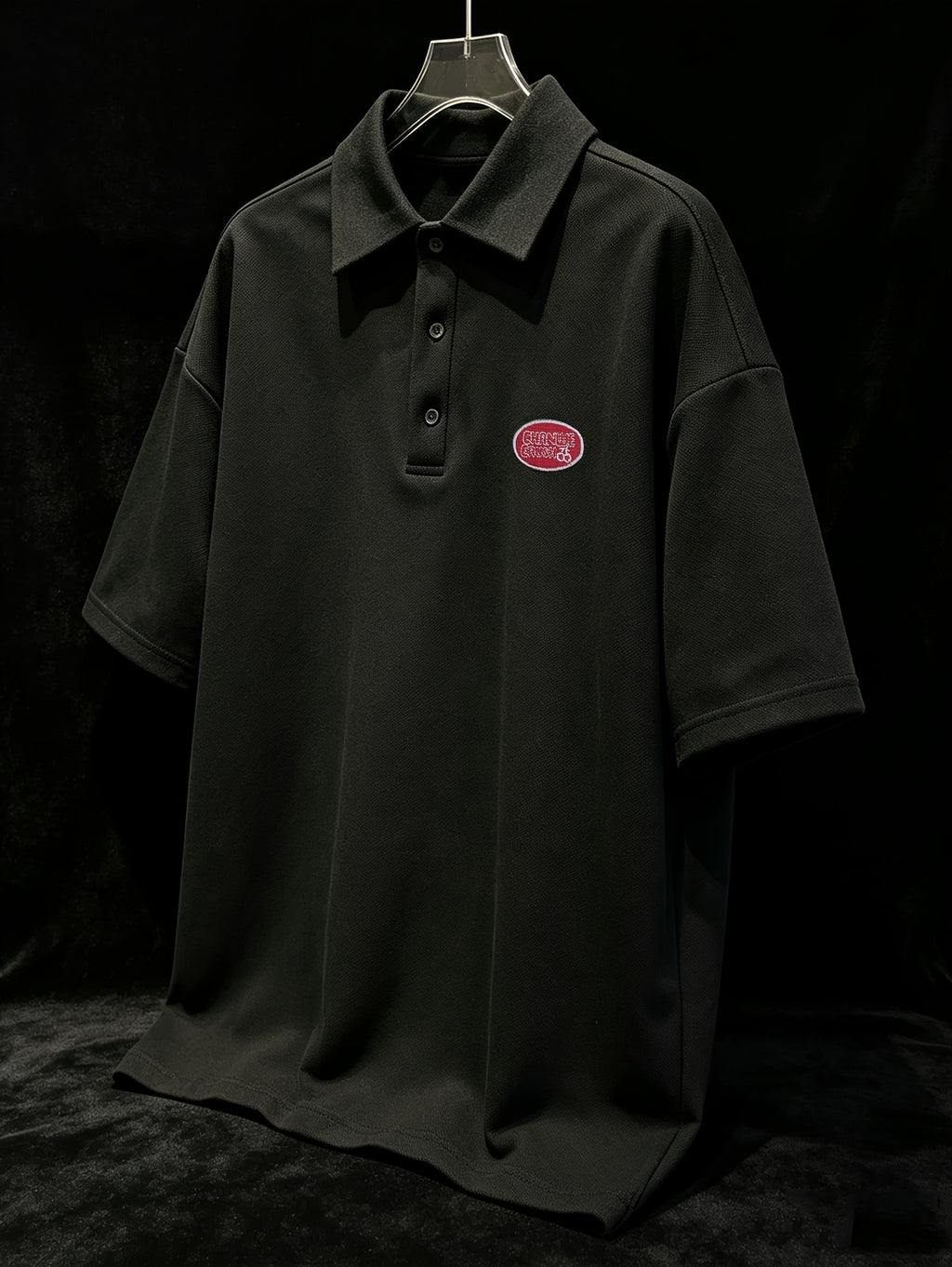 Men's Solid Color Short Sleeve Polo T-Shirt, Summer Loose Fit Versatile Half-Sleeve Lapel Shirt, Ins Korean Style Trendy Embroidered Top - Black