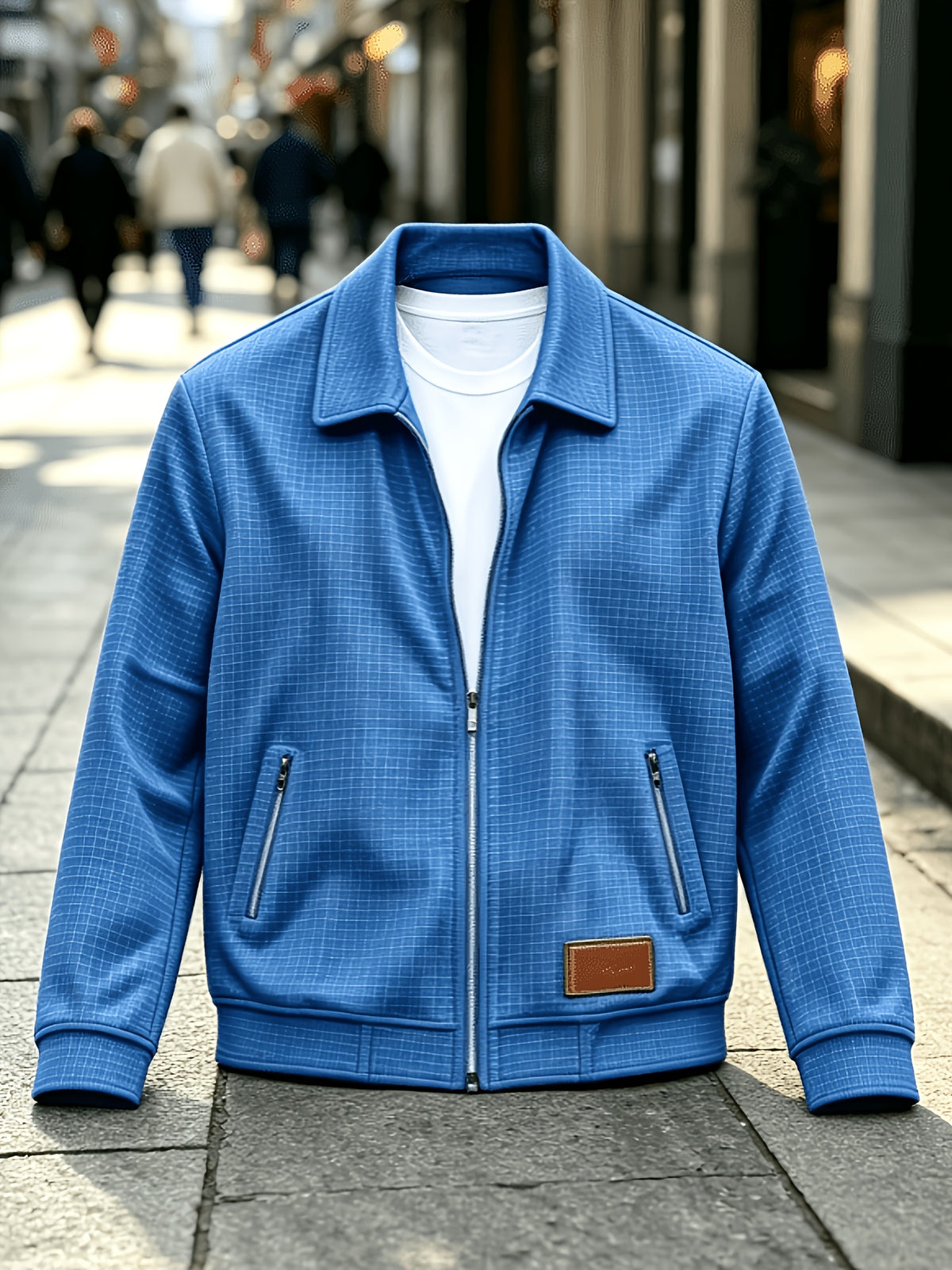 Men'S Fashion Waffle Collar Long Sleeve Open Front Cardigan Sweater Jacket - Blue