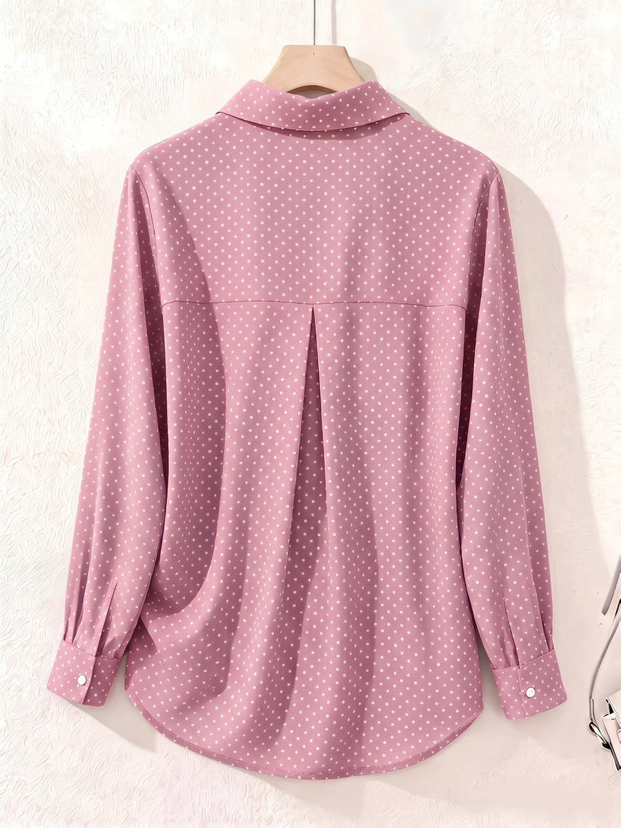 Elegant Fashion Single-Button Women'S Spring Autumn Long Sleeve Polka Dot Shirt - pink color