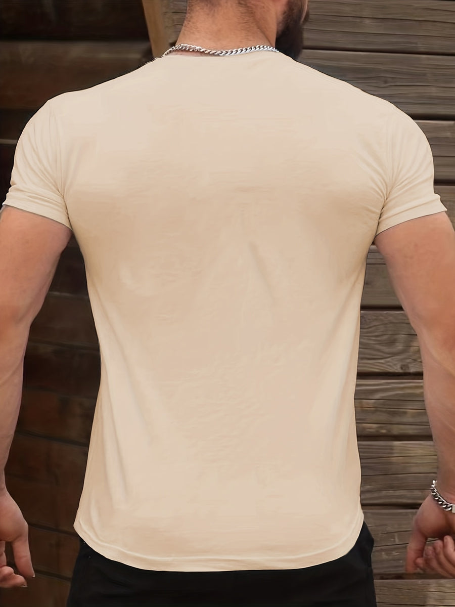 Trendy Printed T Shirts for Men, Regular Standard Fit Comfortable Short Sleeve Casual Tee, Versatile Everyday Fashion Outfit Top - Apricot