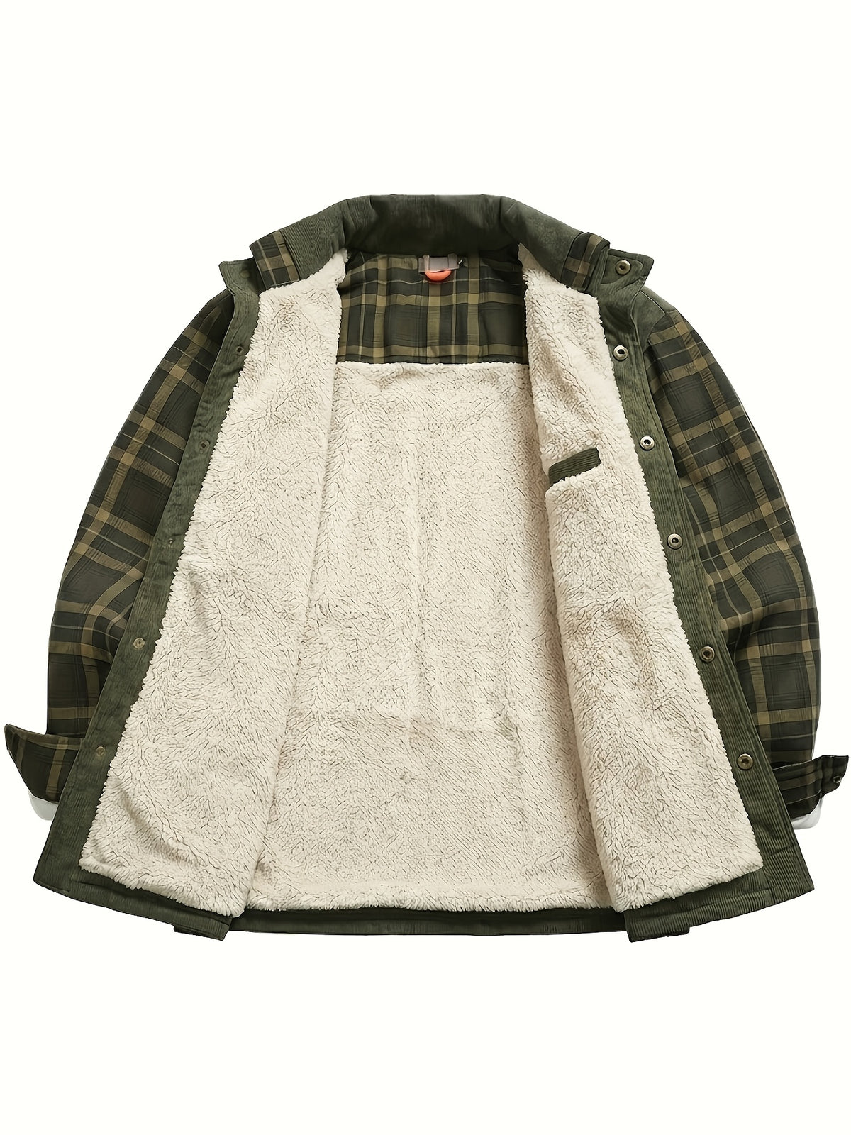 Men'S Casual Warm Fleece Lined Shirt Jacket, Chic Retro Plaid Long Sleeve Shirt for Fall Winter, Vintage, Regular Fit, Lapel, Daily - Green