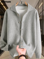 CRRTMARO Men's Warm Collar Sweater - Solid Color Regular Fit Pullover, Casual Long Sleeve Sweater Suitable for Fall Winter Warmth, Versatile for Office & Casual Attire, Hand Washable Top - Light Grey