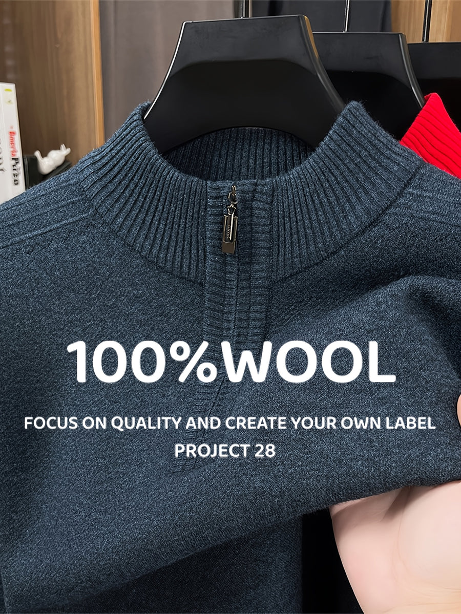 CHIOACE Autumn/Winter Special Offer Men'S Knitted Polo Shirt Half High Collar Zipper Design Soft And Comfortable Fabric Casual Style Loose Fit Suitable for Daily Casual Use - Blue