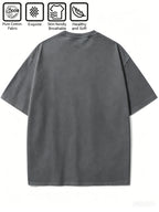 Cartoon Pattern Print T-Shirt, Round Neck Design, Pure Short Sleeve Street Casual Wear. Easy And Comfortable, Versatile Summer Short Sleeve T-Shirt, Suitable for Men'S Outdoor Activities, Gym Studio, Office Daily Wear - Dark Gray