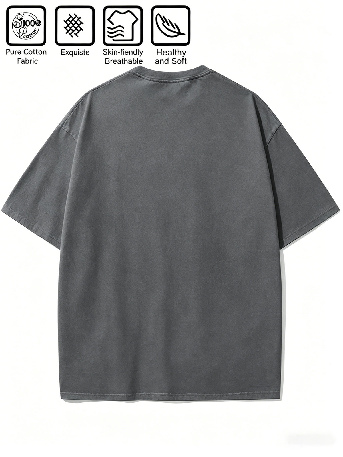 Cartoon Pattern Print T-Shirt, Round Neck Design, Pure Short Sleeve Street Casual Wear. Easy And Comfortable, Versatile Summer Short Sleeve T-Shirt, Suitable for Men'S Outdoor Activities, Gym Studio, Office Daily Wear - Dark Gray