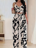 2-piece Women's Set with Thin Strap Stretch Camisole and Wide-leg Pants (front Tie) for Casual Vacation Wear - Mixed colors