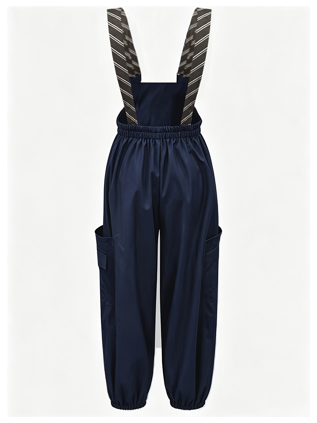 2026 New Women's Loose-Fit Buttoned Wide-Leg Pants, Stylish and Versatile Casual Jumpsuit, Casual Striped Overalls with Metal Adjustable Shoulder Straps, Suspender Overalls with Tie Accents, Wide-Leg Cargo Jumpsuit - Navy Color